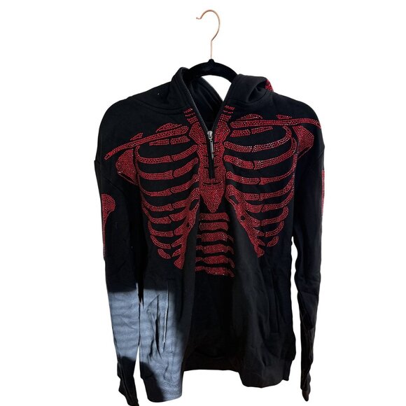 Guapi Men's Skeleton Rhinestone Hoodie Black with Red Rhinestones Ltd ED (JB) - Picture 5 of 12
